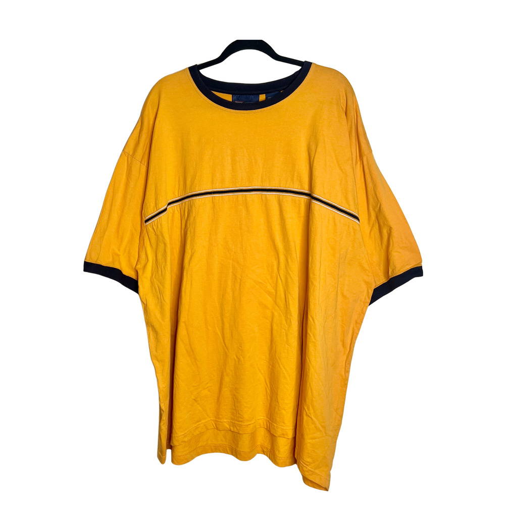Vtg Y2K Faded Glory Mens Ringer T-Shirt 3XL Yellow Baggy Skater Sporty Grunge